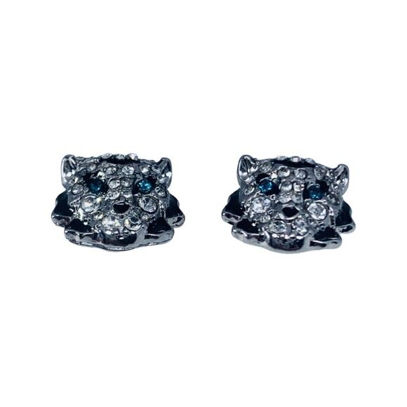Betsey Johnson Snow Leopard Head Crystal Stud Earrings .5" Magical Creature - Picture 12 of 16